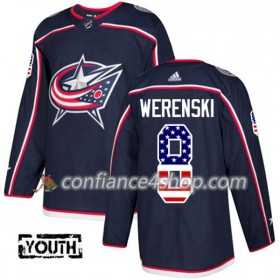 Adidas Maillot de Hockey Blue Jackets Zach Werenski 8 2017-2018 Bleu Marine USA Flag Fashion Authentic - Enfant